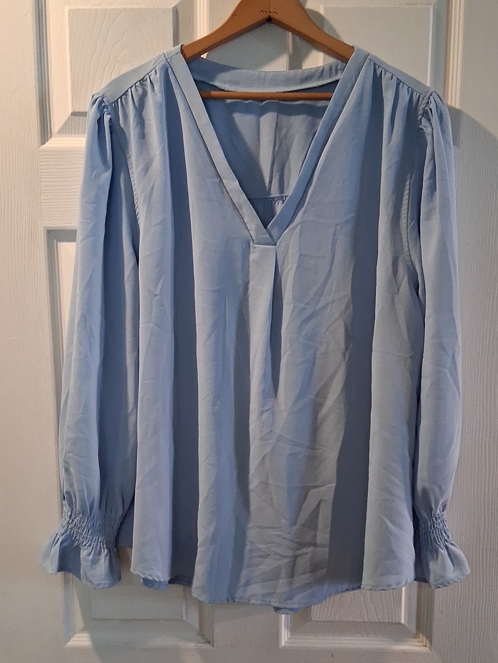 Light Blue V-Neck Women's Blouse